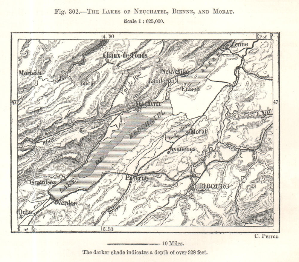 The Lakes of Neuchatel, Bienne, and Morat. Switzerland. Sketch map 1885